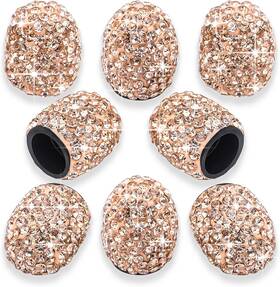Meajoo-8e Branded 8pcs Bling Crystal Diamond Tire Stem Valve Caps Dustproof 8 Pcs Rose Gold