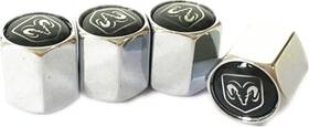 5030033 Dodge Ram Black Logo Chrome Tire Stem Valve Caps