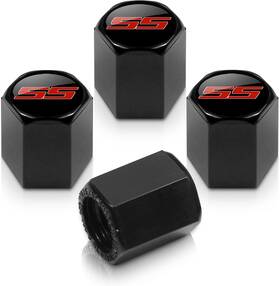 5050330 Elite Camaro Ss Logo Black Tire Stem Valve Caps