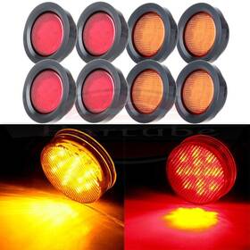 11379063 Hilamps 8x 2.5 Inch Round Side Marker Turn Signal Trailer Tail Light Kits Grommet Amber Red