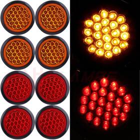 11379098 Hilamps 8- Amber Red 24 Led Stop Turn Tail Brake Light 4 Inch High Low Brightness