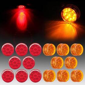 9451091 Hilamps 16- Red Amber 2 Inch Round 9led Side Fender Marker Clearance Light Trailer Tail Lamp