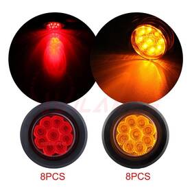 9451093 Hilamps 16- Red Amber 2 Inch Round 9 Led Side Marker Clearance Light Trailer Lamp With Grommet