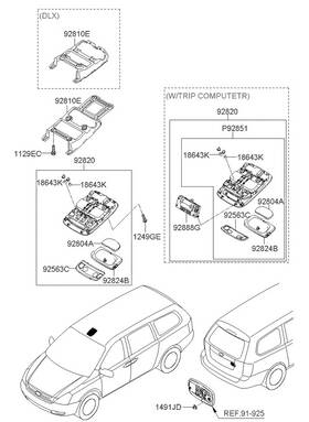 92821-4d100qw Hyundai Kia Genuine Map Lamp With Sliding Doors Gray For 06-14 Entourage Sedona