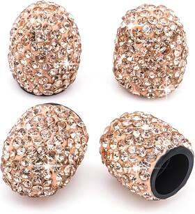Meajoo-4e Meajoo 4pcs Bling Crystal Diamond Tire Stem Valve Caps Dustproof 4 Pcs Rose Gold