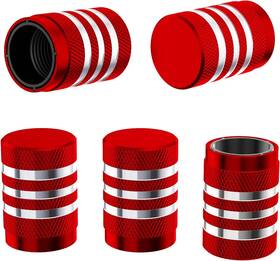 Qln390 Mikkuppa Tire Valve Caps - 5 Pack Air Cap Metal With Plastic Liner Red