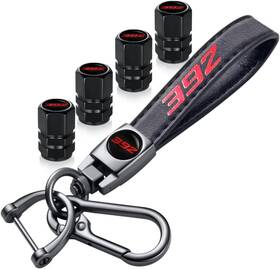 Qzxiaogu 614172579877 Tire Valve Stem Caps And Genuine Leather Car Keychain Keyring Compatible 392