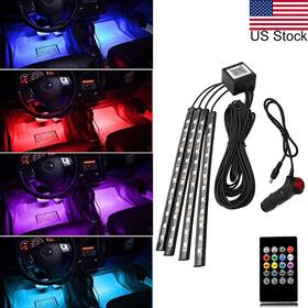 2809 Ry Carparts 4pcs 12-led Rgb Car Interior Atmosphere Footwell Strip Light Lamp Remote Control