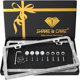 Cg-lpf03 Share&care Bling License Plate Frame With Gift Box Crystal White-gi