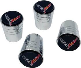 Ed-03009 Sr1 Performance C8 Corvette Aluminum Valve Stem Caps - Crossed Flags Logo Set Of 4 Tapered