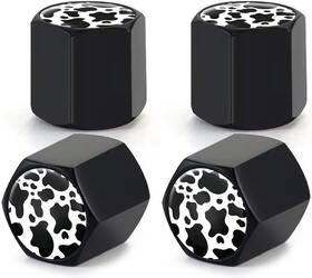 Txocouk 780185856042 4 Pack Tire Valve Stem Caps Cover Car Accessories Cute Black White Cow Skin