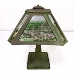 Antique Slag Glass Pictures / National Cash Register Employes Awards Lamp - 1922. Fixed Price $1200.00.