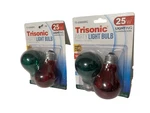 Colorful 25WATT Green & Red Party A19 Bulb Type Pack Trisonic Lighting. Fixed Price $22.99.