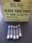 Five (5) Bussmann AGC-2-1/2 Fuses 250V New Nos. Fixed Price $10.95.
