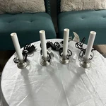 Pottery Barn Accent Candle Lamps Set Of 4 Silver Brushed Nickel Bulbs Included. Fixed Price $20.00.