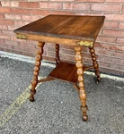Fantastic Antique Ornate Victorian Oak Side Parlor Table Barley Bulb On Casters. Fixed Price $424.99.