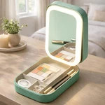 Green Led Makeup Bag, Lighted Cosmetic Organizer, Rechargeable Vanity Case. Fixed Price $40.50.